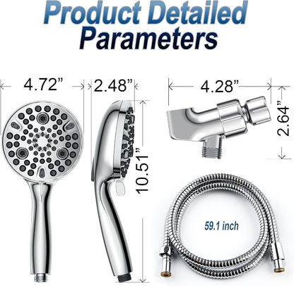 Shower Head with Handheld,High Pressure 10 Spray Modes Showerhead,Chrome | 4.7”Detachable Showerhead Set with 5ft Hose, Adjustable Bracket and Built-in Power Wash to Clean Tub, Tile & Pets - Chrome