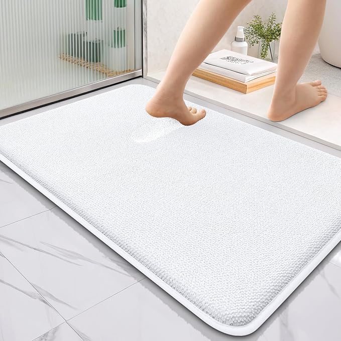 OLANLY Thick Memory Foam Bathroom Rugs 36x24, Absorbent Bath Mat, White | Soft Quick Dry Bath Rugs, Non-Slip, Machine Washable Carpet for Bathroom Floor, Tub and Shower, Home Decor Accessories