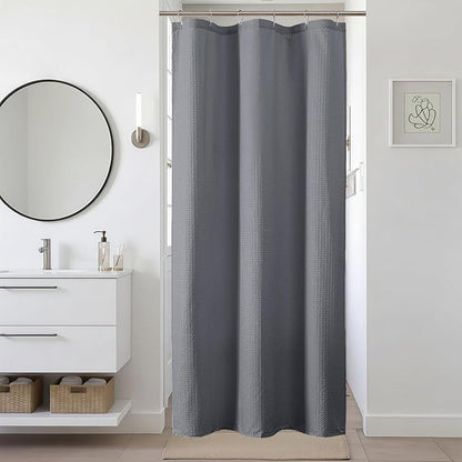 Grey Stall Shower Curtain 36 x 72 Inch, Textured Soft Fabric Waffle Narrow Size Modern Shower Small Curtain for Bathroom Hotel, Machine Washable, Water Resistant, 36Wx72L Inches