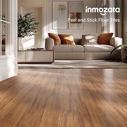 INMOZATA Peel and Stick Floor Tile Waterproof Tile Vinyl Flooring Sample | 5 Packs Heat-resistant, Wood Grain Self Adhesive Flooring for DIY Bedroom Living Room Bathroom Kitchen