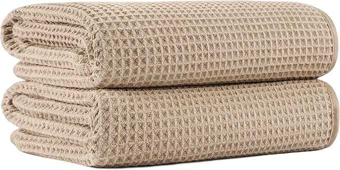 MICROFI New Microfiber Waffle Bath Towels, 2 Pieces, Oversized, Soft, Absorbent, Fast Drying, Lint Free 430 GSM (30''x60''/76cm x 152cm)