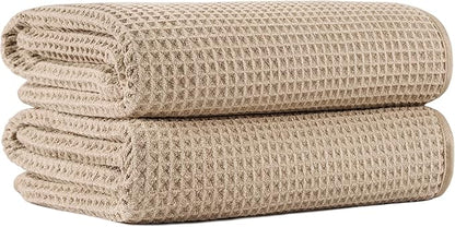 MICROFI New Microfiber Waffle Bath Towels, 2 Pieces, Oversized, Soft, Absorbent, Fast Drying, Lint Free 430 GSM (30''x60''/76cm x 152cm)