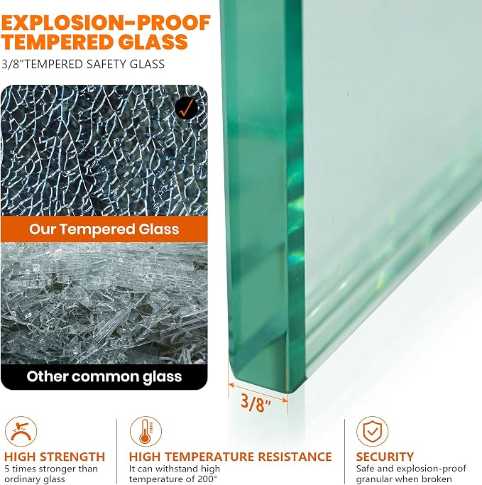 Bathroom Shower Glass Door 34" W×78.75" H, 3/8"(10mm) Thick Clear Tempered Glass Panel with Clamps, Fixed Frameless Waterproof Shower Door, Chrome