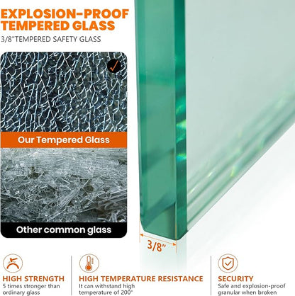 Bathroom Shower Glass Door 34" W×78.75" H, 3/8"(10mm) Thick Clear Tempered Glass Panel with Clamps, Fixed Frameless Waterproof Shower Door, Chrome