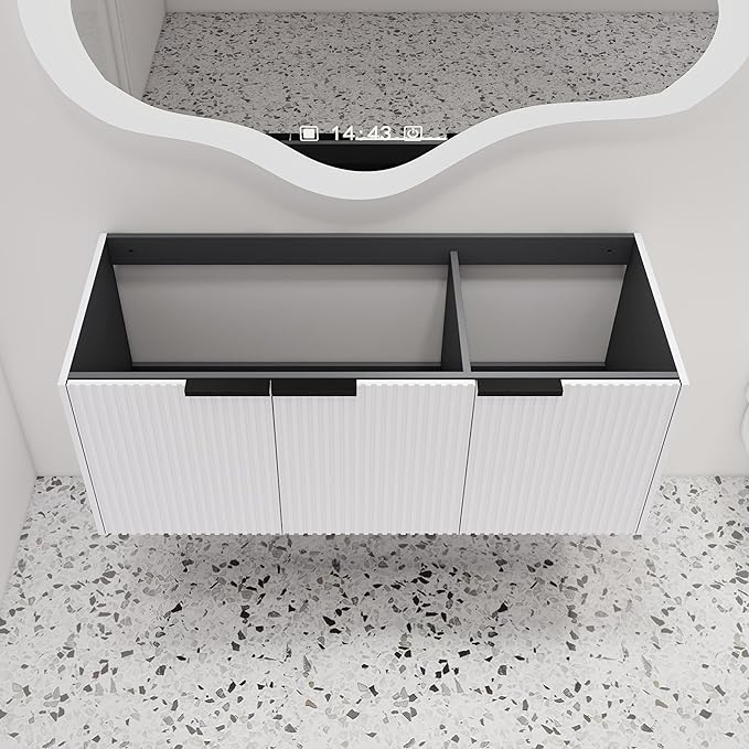 Malwee 48" Floating Bathroom Vanity Without Sink, 48 inch Wall Mounted Bathroom Cabinet, Modern White Cabinet with 3 Soft Close Doors, Basin not Include(MA10348DWH-C)