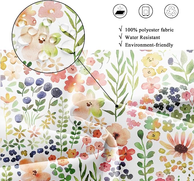 Green Yellow Floral Cute Colorful Kids Girly Bathroom Shower Curtain Set | 72"W x 72"H Botanical Plants; waterproof HD print, quick-dry fabric with 12 hooks for easy hanging.