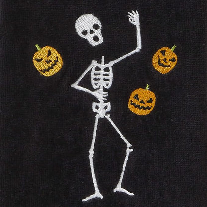 SKL Home Halloween Juggling Skeleton 100% Cotton Embroidered 2pc Hand Towel Set, Decorative for Bath/Kitchen/Bar & Gift, Black