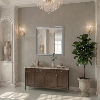 DESBING 30"x30" Silver Bathroom Mirrors for Over Sink | Tempered Glass, Metal Frame, Rectangle Vanity Wall Mirror for Bathroom, Living Room, Bedroom, Horizontally or Vertically