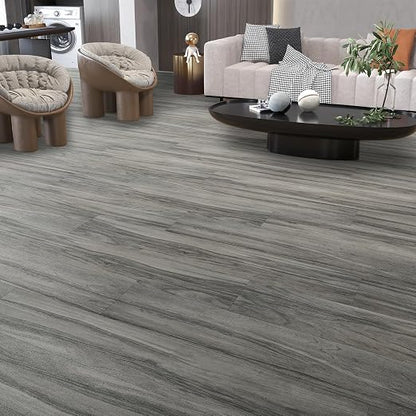 INMOZATA 36-Pack Peel and Stick Floor Tile Vinyl Flooring (Grayish) | 54 Sq.Ft, Waterproof, Heat-resistant, Wood Grain, Strong Adhesive, DIY Flooring for Bedroom Living Room Bathroom Kitchen RV