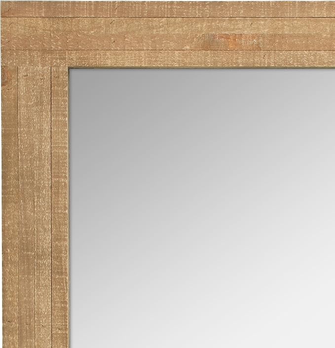 Stonebriar 24" x 18" Rectangle Natural Wood Frame Wall Mirror with Attached Hanging Brackets, Decorative Country Rustic Decor for the Living Room, Bedroom, Bathroom, Hallway, and Entryway