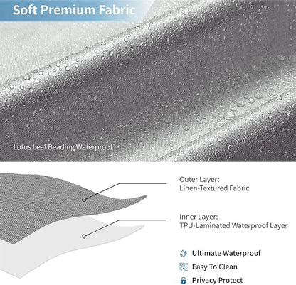 Fabric Long Shower Curtain with Waterproof Layer,72x78,Grey | 2-in-1 Design,Linen Textured,100% Waterproof TPU-Laminated Backing,Magnetic Weighted,Machine Washable,For Bathroom,Hotel