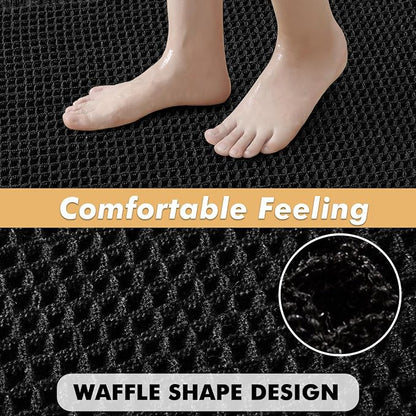 MIULEE Set of 2 Waffle Bathroom Rugs Boho Bath Mat Black 17"x24"+18"x30" | Non Slip, Super Absorbent, Washable, Ultra Soft, Rubber Backed, Small Bath Rugs for Bathroom Floor Tub Shower