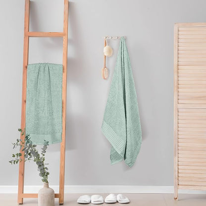 GLAMBURG 100% Cotton 2 Pack Oversized Bath Towel Set 28x55 Inches, Ultra Soft Highly Absorbant Compact Quickdry & Lightweight Large Bath Towels, Ideal for Gym Travel Camp Pool - Sea Green