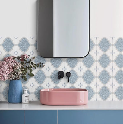 Peel & Stick Tile Stickers 12 PCS Self Adhesive Backsplash Decorative Wall Stickers for Kitchen Bathroom Tile Decals Waterproof & Removable 6" x 6" Blue Terrazzo