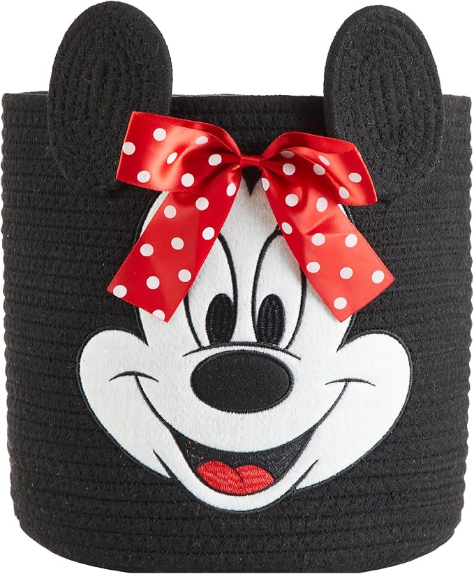 Disney Minnie Mouse Rope Storage Basket,Cute Figural Organizer Bin for Kids Room, Nursery or Toys, 10" H x 10" W