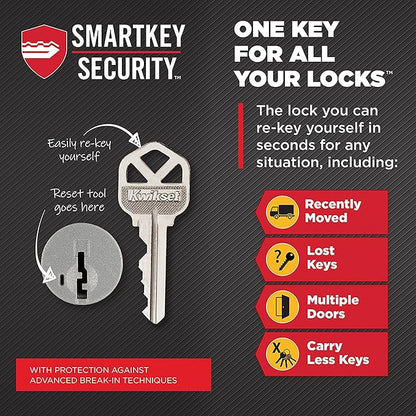 Kwikset Milan Entry Door Handle with Lock and Key, Secure Keyed Reversible Lever Exterior, Doorlock, For Front Entrance and Bedrooms, Polished Chrome, Pick Resistant Smartkey Rekey Security