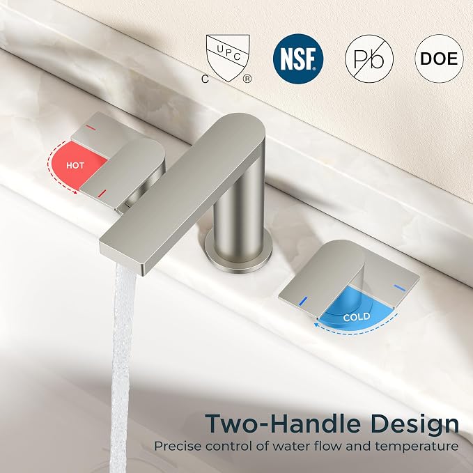 FORIOUS 8 Inch Bathroom Faucet 3 Hole, 2 Handles for Vanity Brushed Nickel | 2 Handles Bathroom Sink Faucet with Pop-up Drain and 24" cUPC Lines, Fits 6-12 Inch 3 Hole Install, for RV Laundry Sink