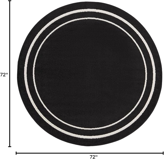 Nourison Home Nourison Essentials Black Ivory 6' x Round Area Rug - Easy Clean, Non Shedding, Bed Room, Living Room, Dining Room, Kitchen (6' x Round)