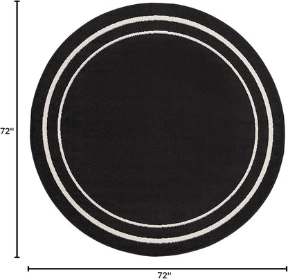 Nourison Home Nourison Essentials Black Ivory 6' x Round Area Rug - Easy Clean, Non Shedding, Bed Room, Living Room, Dining Room, Kitchen (6' x Round)