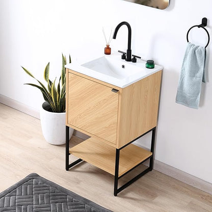 JONATHAN Y VAN1012A Juhl 20 in. W x 18 in. D x 33 in. H Chevron-Front Modern Minimalist 2-Shelf Bathroom Vanity Cabinet Only with Soft Closing Doors (Sink Basin Not Included), Oak