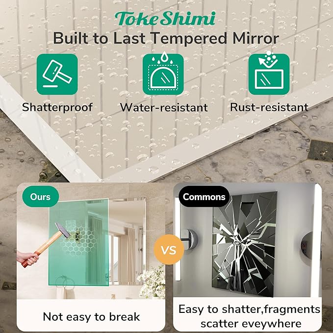 TokeShimi 24x32 Beveled Bathroom Mirror Frameless, Tempered Rectangle Bathroom Vanity Mirror Beveled with 1" Beveled Edge, Shatterproof Farmhouse Wall Mirrored for Living Room, Entryway, Restroom