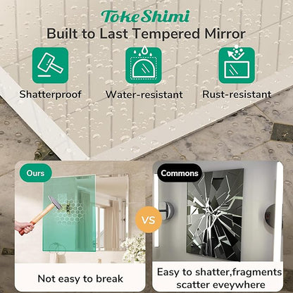 TokeShimi 72x36 Bathroom Mirror Frameless, Tempered 1" Beveled Edge Bathroom Mirrors for Over Sink, Shatterproof Rectangle Mirrored Wall Mounted for Living Room, Entryway, Restroom