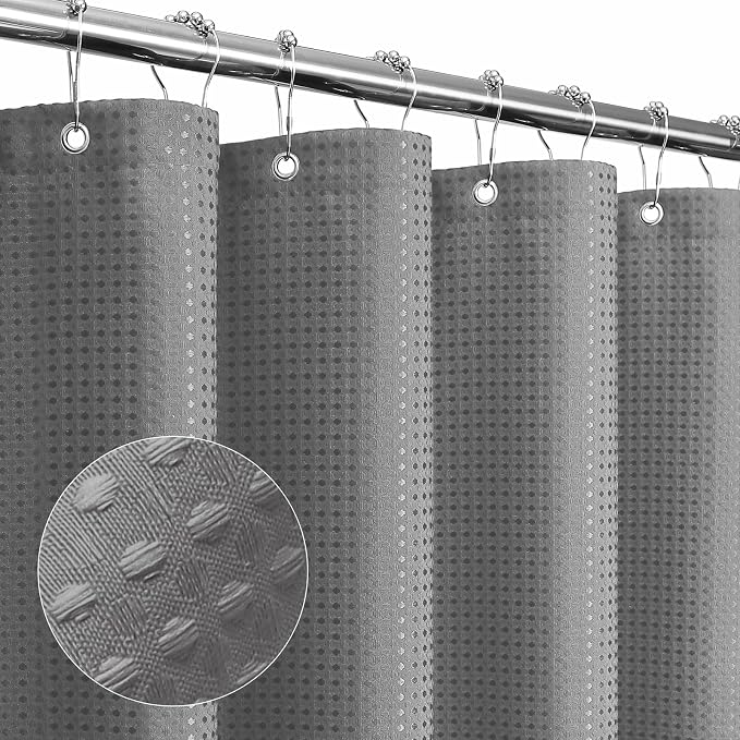 Small Stall Grey Fabric Shower Curtain, 36 x 72 | Narrow Half Cloth-Textured Shower Curtain for Bathroom, Water Repellent, Machine Washable