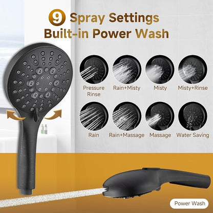 BRIGHT SHOWERS Rain Shower Heads System - 9 Inch Rainfall Shower Head and Handheld Shower Head with Height Adjustable Holder, Solid Brass Rail and 60" Long Stainless Steel Hose, Oil-Rubbed Bronze