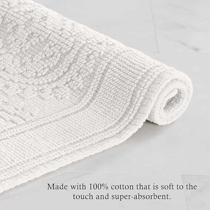 Jean Pierre - Ricardo Bath Mats, Set of 2 Woven Fringe Bathroom Rugs, 100% Cotton, Premium Bathroom Decor - Measures 17" x 31" and 21" x 41" - White