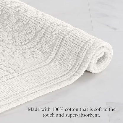 Jean Pierre - Ricardo Bath Mats, Set of 2 Woven Fringe Bathroom Rugs, 100% Cotton, Premium Bathroom Decor - Measures 17" x 31" and 21" x 41" - White