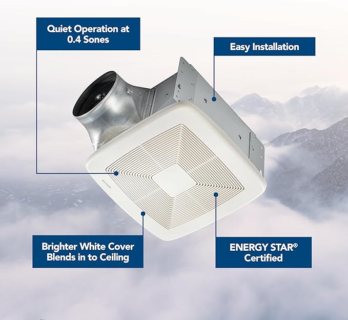 QT Series Very Quiet 80 CFM Ceiling Bathroom Exhaust Fan, .4 Sones, ENERGY STAR Certified