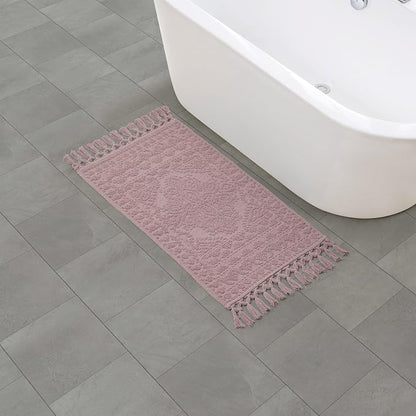 French Connection Nellore Bathroom Rugs, Woven and Beaded Mats, Durable Bath Rugs, Thick Bath Mats for Bathroom and Shower Rugs, 20" x 38", Dusty Pink