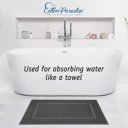 Cotton Paradise 100% Cotton Bath Mats for Bathroom Floor Set of 2 Pack, 20x34 Soft Absorbent Washable Quick Dry Tub Bathmat, Dark Gray Towel Bath Mat