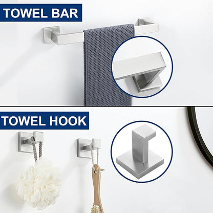 5 Pieces Bathroom Hardware Accessories Set Brushed Nickel, 16Inch Square Towel Racks Set for Bathroom, SUS304 Stainless Steel Towel Bar Set,Toilet Paper Holder with Shelf Wall Mounted