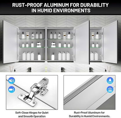 48 x 24 Medicine Cabinet Mirror for Bathroom,Assembly Required,Aluminum Alloy Frame,Surface-Mount Only,Mirrored Side Panel,Adjustable Shelves,Bathroom Medicine Cabinet with Mirror