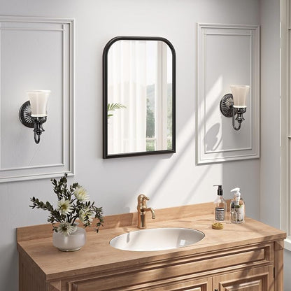 Arch Wall Mirror for Wall Mounted, Tempered Glass, Wood Grain Finish Frame Wall Mirror Decorative for Bedroom Living Room Vanity Mirror (Black, 30" L x 20" W)