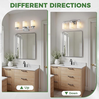 DORESshop 17 Inch Bathroom Light Fixtures, 3-Light Nickel Bathroom Lighting Fixtures Over Mirror with Milk Glass Shade, Vanity Lights for Living Room Bedroom