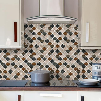 STICKGOO Arabesque Tile Peel and Stick Backsplash, 12”X12” Self Adhesive Wall Tiles (Pack of 10, Thicker Design) (Sandstone)