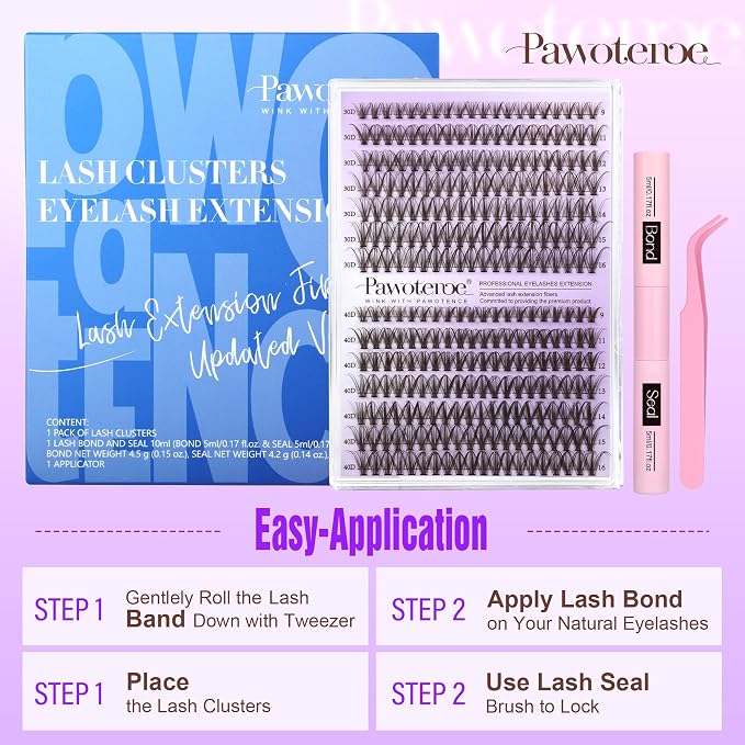 Lash Extension Kit DIY 280pcs Brown Lash Clusters Eyelash Extension Kit 30D 40D 9-16mm Individual Lashes Kit with Lash Bond and Seal Lash Tweezers for Self Use (Brown 30D 40D, 9-16mm, Kit)