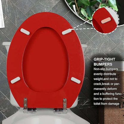 Red Elongated Toilet Seat Natural Wood Toilet Seat with Zinc Alloy Hinges, Easy to Install also Easy to Clean, Scratch Resistant Toilet Seat by Angol Shiold (Elongated, Red)