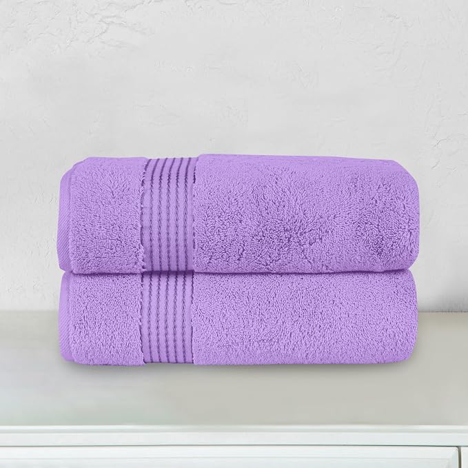 Elegant Comfort Premium Turkish Cotton 2 Pack Bath Towel Set - 27 x 54 inch, Luxurious Hotel Spa Quality 100% Turkish Cotton 2PC Bath Towel Set - Highly Absorbent - Soft Bathroom Towels, Lilac