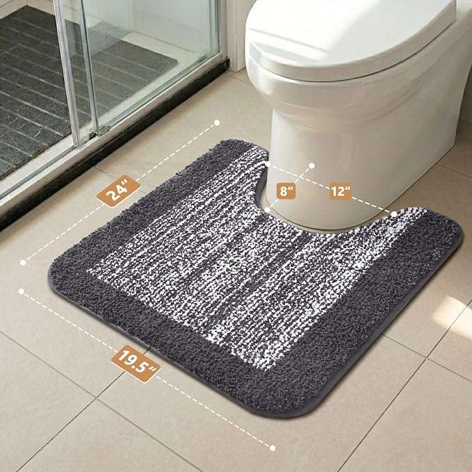 Toilet Rugs U-Shaped 24x19, Non-Slip Plush Shaggy Quick Dry Bathroom Contour Rugs, Extra Soft Absorbent Chenille Washable Bath Mat for Toilet Base, Dark Grey