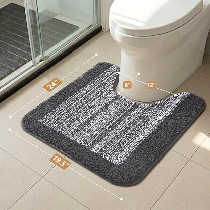 Toilet Rugs U-Shaped 24x19, Non-Slip Plush Shaggy Quick Dry Bathroom Contour Rugs, Extra Soft Absorbent Chenille Washable Bath Mat for Toilet Base, Dark Grey