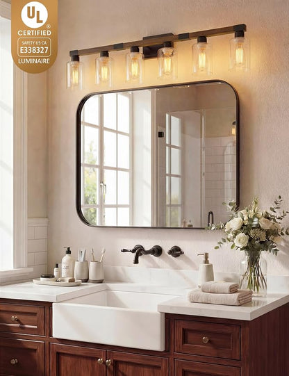 VOLISUN Farmhouse Bathroom Vanity Light Fixtures, 6 Light,UL Certificated | 6 Light Bathroom Vanity Lights Over Mirror, Rustic Vanity Light for Bathrooms,Wood Bathrooms Lights Fixtures Over Mirror