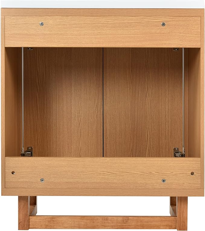 Favfurish 30" Bathroom Vanity with Resin Sink,Undermount Single Basin Bath Vanity Set w/2 Soft Closing Doors,Transitional Freestanding Storage Cabinet,Solid Wood Frame,Burly Wood
