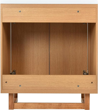 Favfurish 30" Bathroom Vanity with Resin Sink,Undermount Single Basin Bath Vanity Set w/2 Soft Closing Doors,Transitional Freestanding Storage Cabinet,Solid Wood Frame,Burly Wood