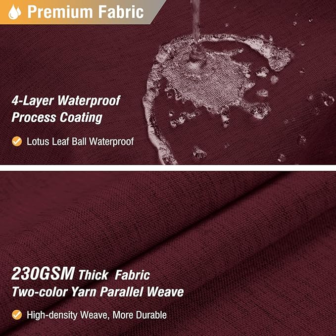 BTTN Fabric Shower Curtain, Linen Textured Heavy Duty Polyester Cloth Shower Curtain Set with Plastic Hooks, Burgundy, 72x96