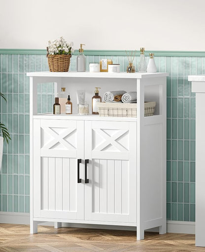 Akxomel Farmhouse Bathroom Storage Cabinet Open Shelf 2 Doors White | 11.8" D x 23.6" W Small Bathroom Cabinet with Adjustable Shelf, Toilet Paper Cabinet for Kitchen, Living Room, Laundry Room