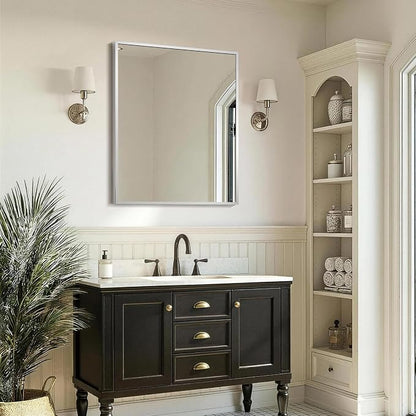 FICTOR Bathroom Vanity Mirror for Over Sink, 30" x 36", Silver | Anti-Rust Frame, Shatterproof Tempered Glass, Vertical/Horizontal Wall Mounted Mirror for Bedroom, Entryway, Living Room