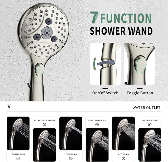SunCleanse Shower System, Bathroom Rainfall Shower Faucet Set Complete with 7-Setting Handheld Shower Head Combo, Included Rough in Valve and Trim Kit, Brushed Nickel